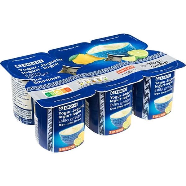 Yogur griego con lima-limón EROSKI, pack 6x125 g - 1 ud - Imagen del producto en Findit