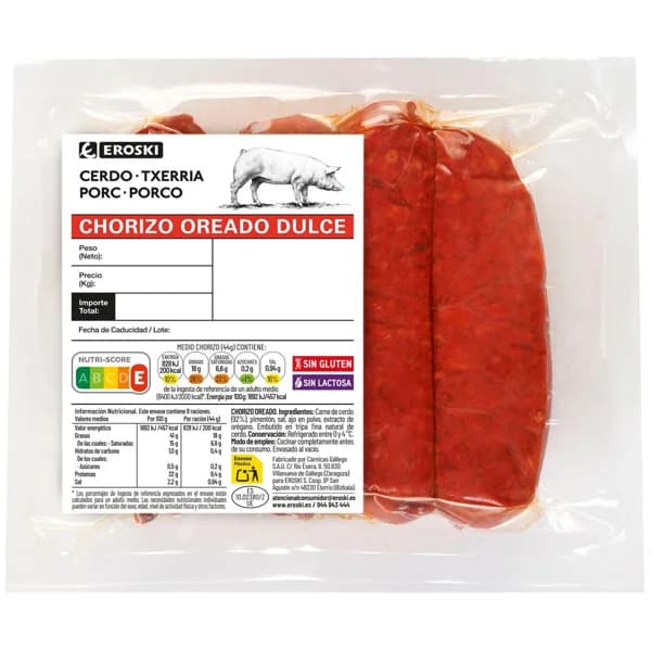 Chorizo oreado dulce EROSKI, 4 uds., bandeja aprox. 320 g - 1 ud - Imagen del producto en Findit
