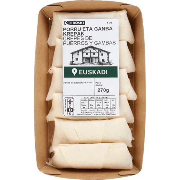Creppe de puerro-gamba EROSKI, bandeja 270 g - 0.27 kg - Imagen del producto en Findit