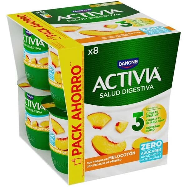 Bífidus 0% con melocotón ACTIVIA, pack 8x120 g - 0.96 kg - Imagen del producto en Findit
