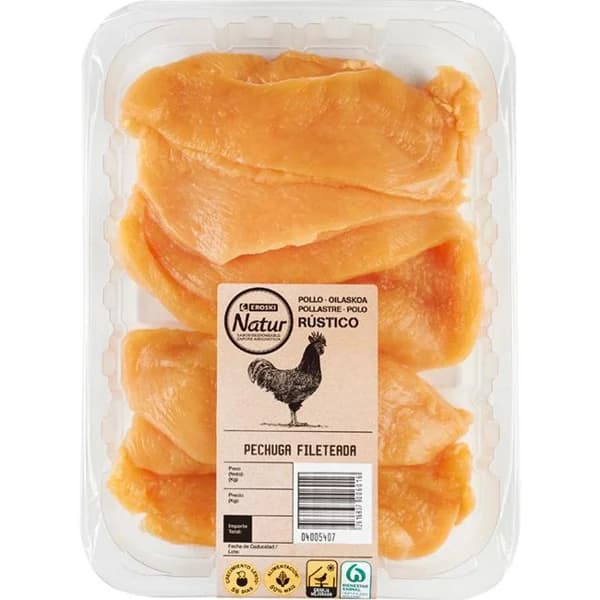 Pechugas de pollo fileteadas EROSKI Natur, bandeja aprox. 550 g - 0.55 kg - Imagen del producto en Findit