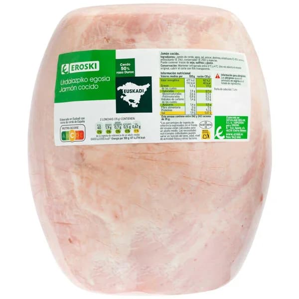 Jamón cocido del País Vasco EROSKI, al corte, compra mínima 100 g - 0.1 kg - Imagen del producto en Findit