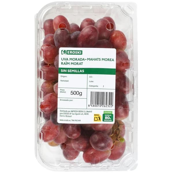 Uva morada sin semilla, cubeta 500 g - 0.5 kg - Imagen del producto en Findit