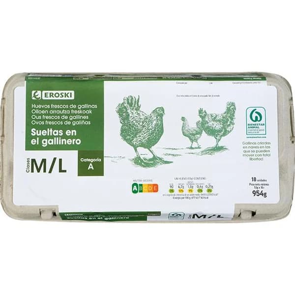 Huevo suelo M/L EROSKI, cartón 18 uds - 18 ud - Imagen del producto en Findit
