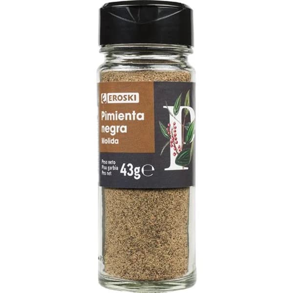 Pimienta negra molida para sazonar EROSKI, frasco 43 g - 0.04 kg - Imagen del producto en Findit