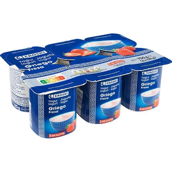 Griego con fresas EROSKI, pack 6x125 g - 0.75 kg - Imagen del producto en Findit