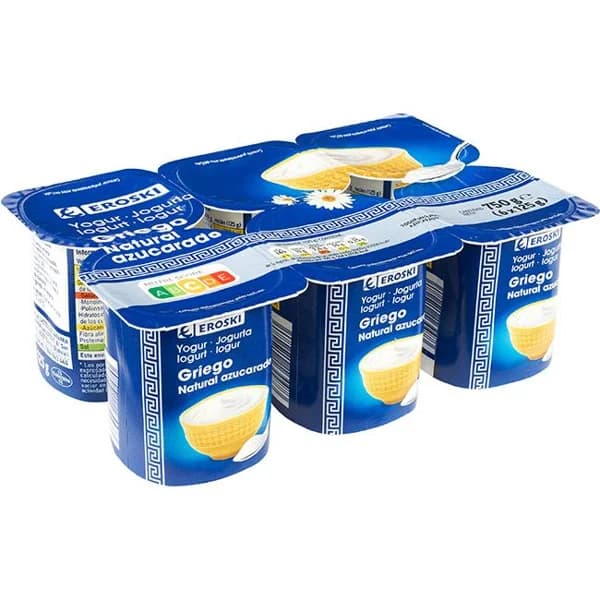 Griego natural azucarado EROSKI, pack 6x125 g - 0.75 kg - Imagen del producto en Findit