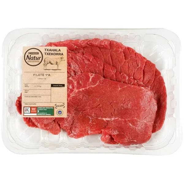 Filete de Ternera 1a. Euskal Okela EROSKI NATUR, bandeja aprox. 600 g - 0.6 kg - Imagen del producto en Findit