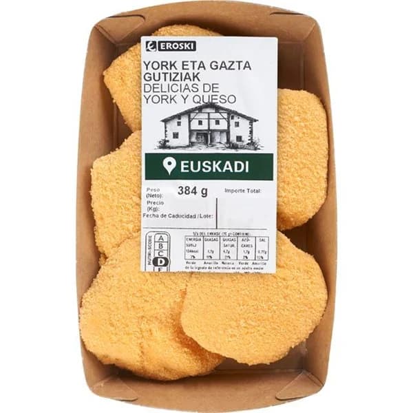 Delicias de jamón-queso EROSKI, bandeja aprox. 350 g - 0.35 kg - Imagen del producto en Findit