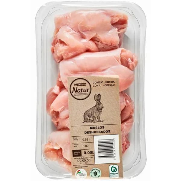 Muslos de conejo deshuesados EROSKI, bandeja aprox. 400 g - 0.4 kg - Imagen del producto en Findit