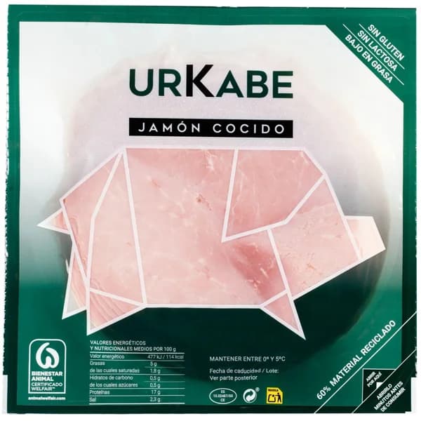 Jamón cocido URKABE, lonchas, sobre 175 g - 0.18 kg - Imagen del producto en Findit