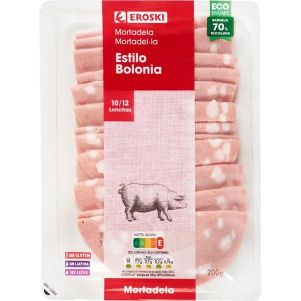 Mortadela clásica EROSKI, bandeja 200 g - 1 ud - Imagen del producto en Findit