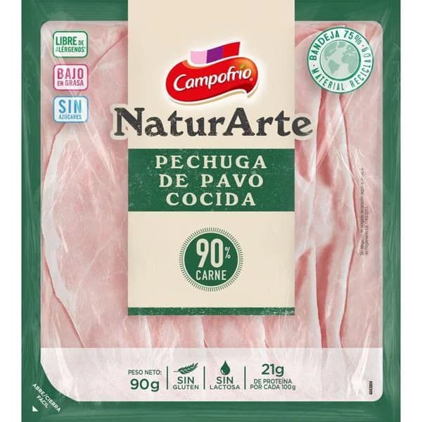 Pechuga de pavo en lonchas CAMPOFRÍO NATURARTE, bandeja 90 g - 0.09 kg - Imagen del producto en Findit