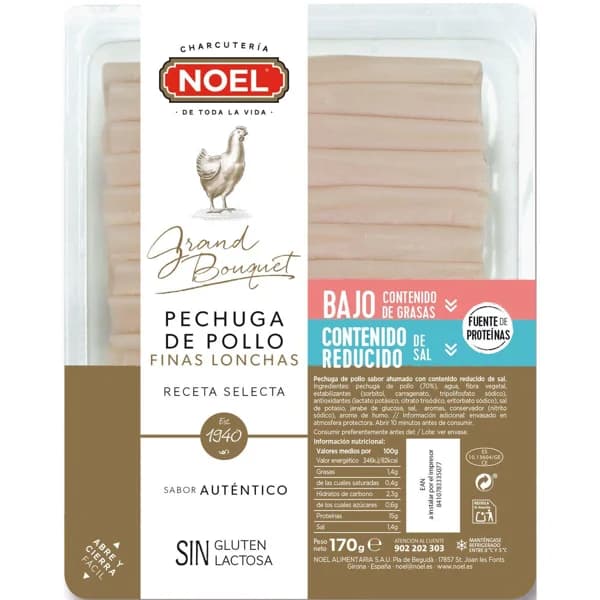Pechuga de pollo NOEL GRAND BOUQUET, loncha fina, bandeja 170 g - 0.17 kg - Imagen del producto en Findit