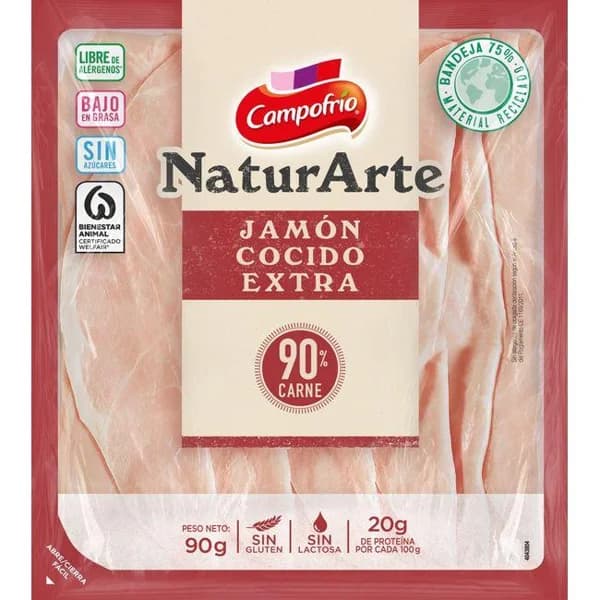 Jamón cocido en lonchas NATURARTE CAMPOFRÍO, bandeja 90 g - 0.09 kg - Imagen del producto en Findit
