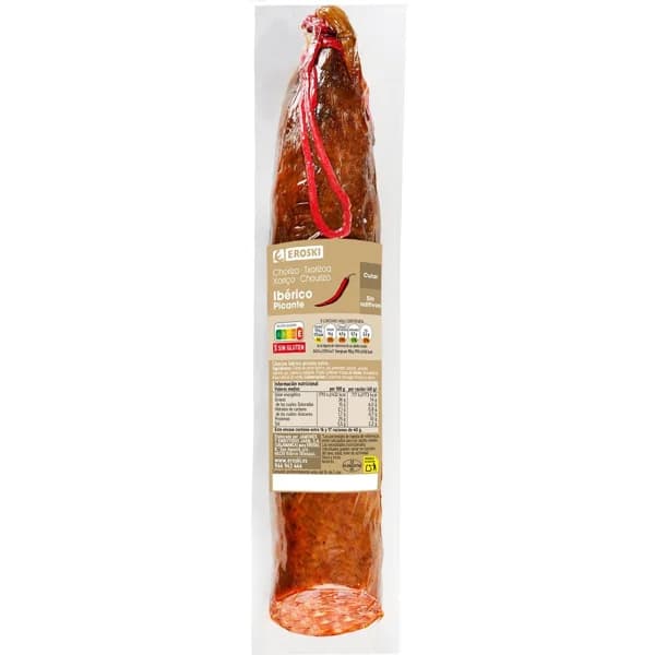 Chorizo ibérico cular picante EROSKI, al corte, compra mínima 100 g - 0.1 kg - Imagen del producto en Findit