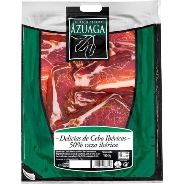 Delicias ibérico cebo 50% r. ibérica SIERRA AZUAGA, sobre 100 g - 0.1 kg - Imagen del producto en Findit