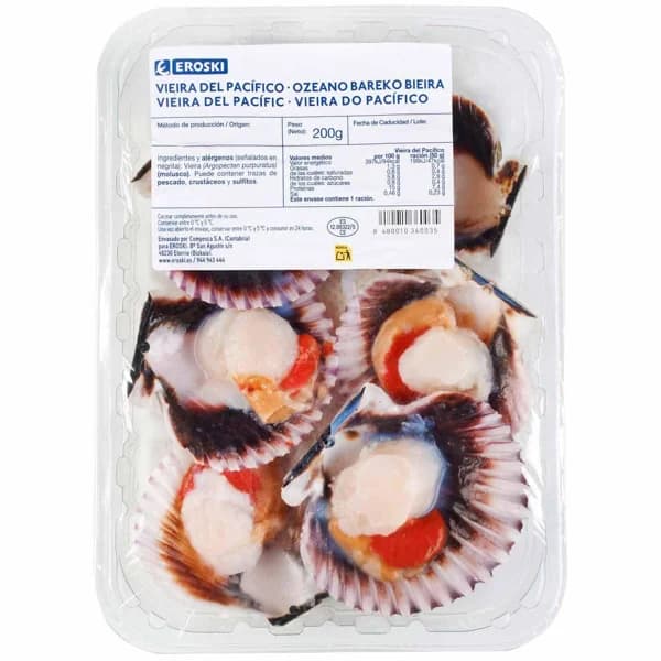 Vieira del Pacífico EROSKI, bandeja 200 g - 0.2 kg - Imagen del producto en Findit
