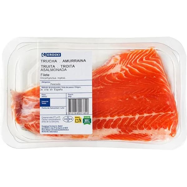 Filete de trucha asalmonada EROSKI, bandeja aprox. 300 g - 0.3 kg - Imagen del producto en Findit