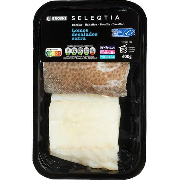 Lomos de bacalao desalado MSC Eroski SELEQTIA, bandeja 400 g - 0.4 kg - Imagen del producto en Findit