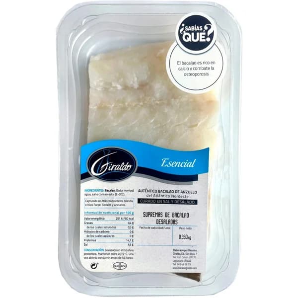 Suprema de bacalao desalada GIRALDO MSC ESENCIAL, bandeja 350 g - 0.35 kg - Imagen del producto en Findit