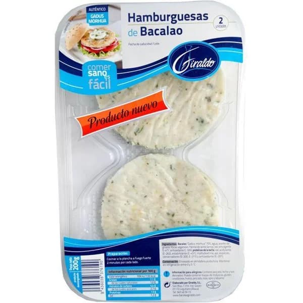Hamburguesas de bacalao GIRALDO, bandeja 200 g - 0.2 kg - Imagen del producto en Findit