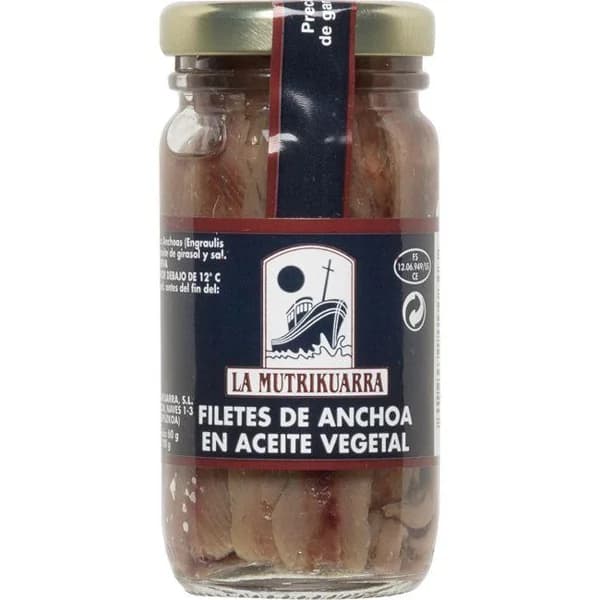 Anchoa en aceite vegetal LA MUTRIKUARRA, frasco 60 g - 0.06 kg - Imagen del producto en Findit