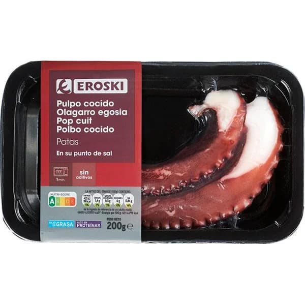 Patas de pulpo cocido EROSKI, bandeja 200 g - 0.2 kg - Imagen del producto en Findit