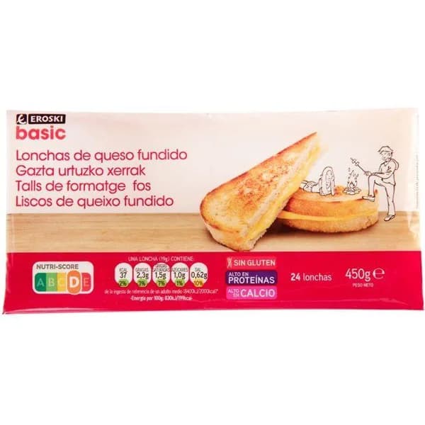 Queso fundido EROSKI basic, lonchas, sobre 450 g - 0.45 kg - Imagen del producto en Findit