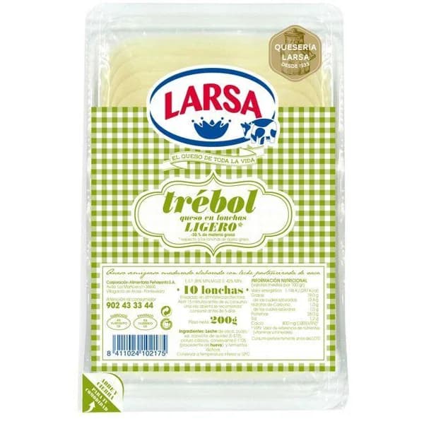 Queso tierno bajo en grasa TREBOL LARSA, lonchas, sobre 200 g - 1 ud - Imagen del producto en Findit