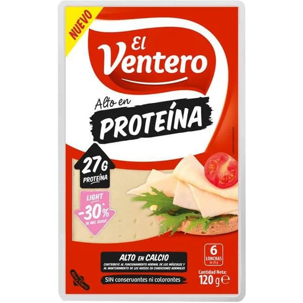 Queso alto en proteina EL VENTERO, lonchas, bandeja 120 g - 0.12 kg - Imagen del producto en Findit