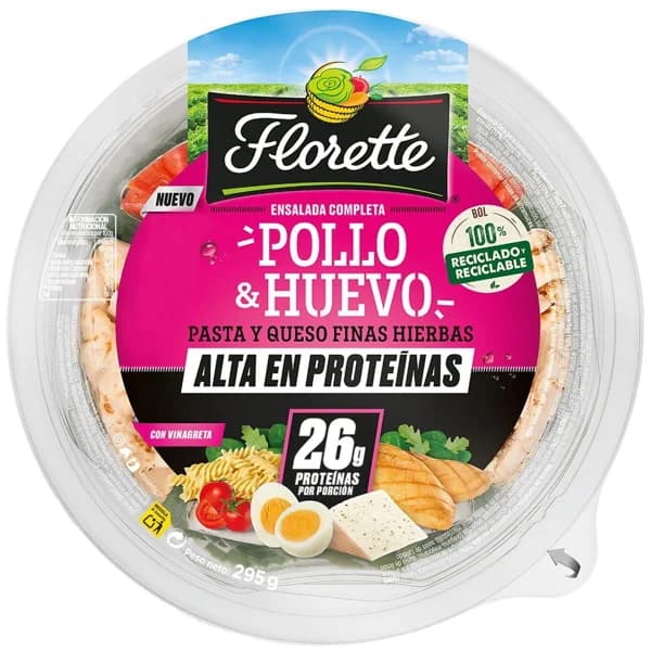 Ensalada completa de pollo, huevo y pasta FLORETTE, bowl 295 g - 0.3 kg - Imagen del producto en Findit