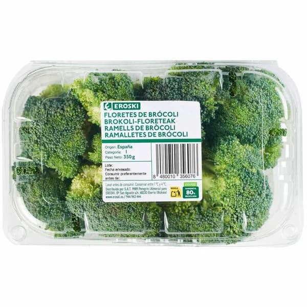 Floretes de brócoli EROSKI, bandeja 350 g - 0.35 kg - Imagen del producto en Findit