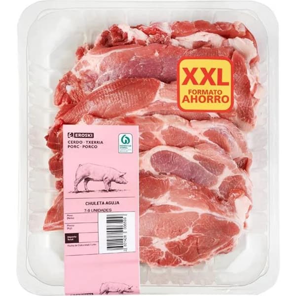 Chuleta de aguja de cerdo XXL EROSKI, bandeja aprox. 1.2 kg - 1.2 kg - Imagen del producto en Findit