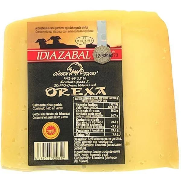 Queso natural D.O. Idiazabal OREXA, cuña 250 g - 0.25 kg - Imagen del producto en Findit