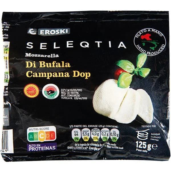 Mozzarella di bufala Eroski SELEQTIA, bolsa 125 g - 0.12 kg - Imagen del producto en Findit