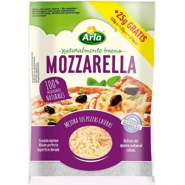 Queso rallado Mozarella para pizza ARLA, bolsa 175 g - 0.18 kg - Imagen del producto en Findit