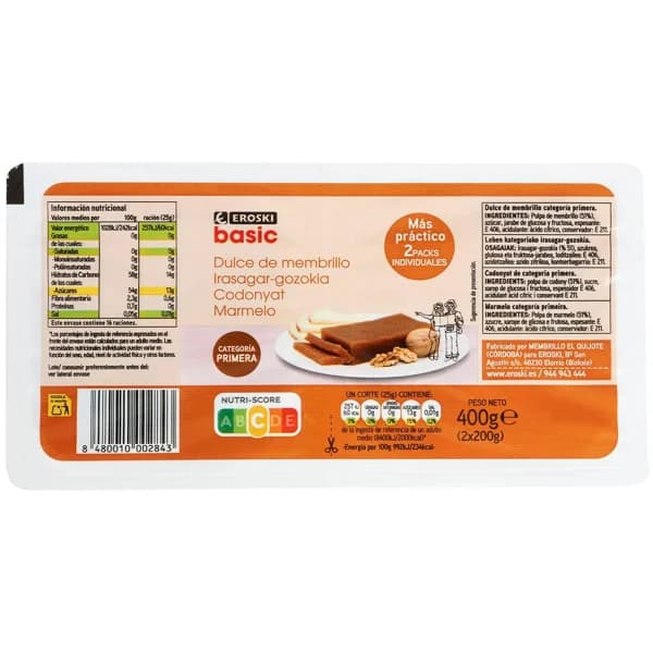 Dulce de membrillo EROSKI basic, tarrina 400 g - 0.4 kg - Imagen del producto en Findit