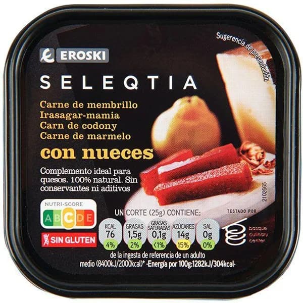 Carne de membrillo con nueces EROSKI SELEQTIA, tarrina 200 g - 0.2 kg - Imagen del producto en Findit
