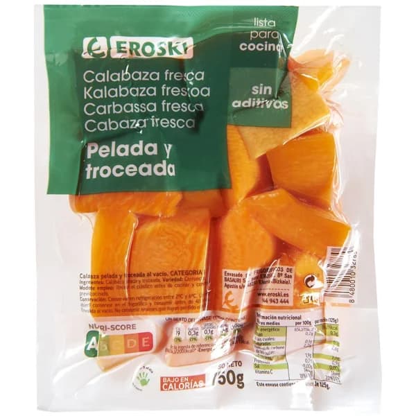 Calabaza limpia en trozos EROSKI, bandeja 750 g - 0.75 kg - Imagen del producto en Findit