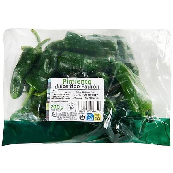 Pimiento dulce tipo Padrón EROSKI, bandeja 200 g - 0.2 kg - Imagen del producto en Findit