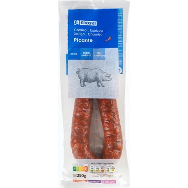 Chorizo extra picante EROSKI, sarta 250 g - 0.25 kg - Imagen del producto en Findit