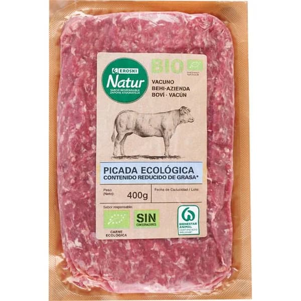 Picada vacuno eco reduc. grasa EROSKI NATUR BIO, bandeja 400 g - 0.4 kg - Imagen del producto en Findit