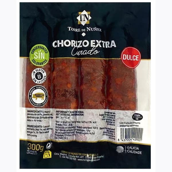 Chorizo extra de lomo TORRE DE NUÑEZ, ristra 300 g - 1 ud - Imagen del producto en Findit