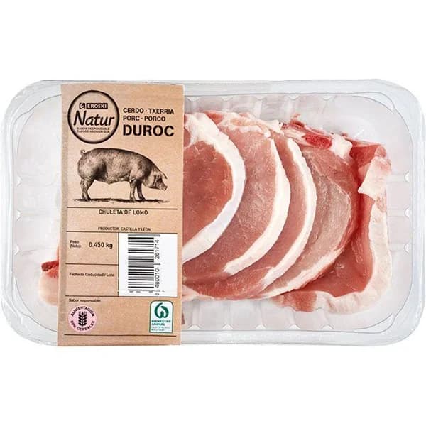 Chuleta de lomo de cerdo EROSKI Natur Duroc 4-5 und. bja 450 g - 1 ud - Imagen del producto en Findit