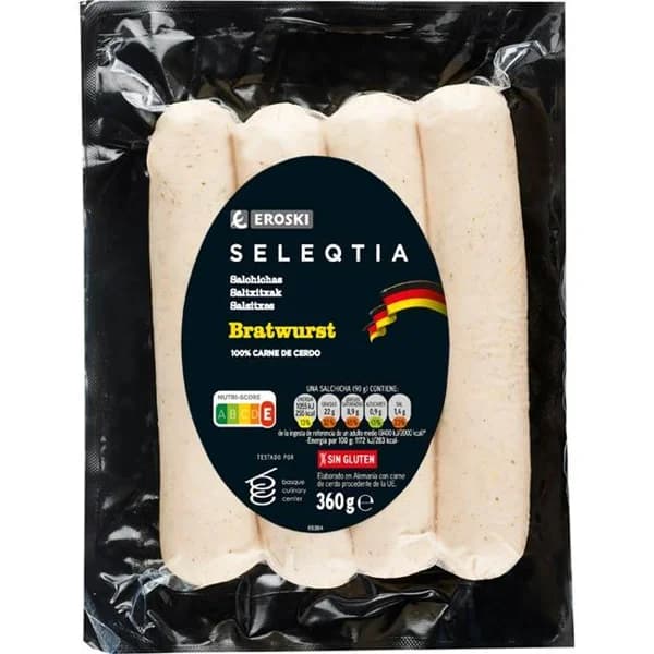 Salchicha Bratwurst SELEQTIA, pack 4x90 g - 1 ud - Imagen del producto en Findit