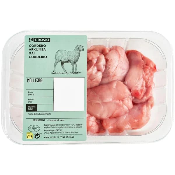 Mollejas de cordero EROSKI, bandeja aprox. 300 g - 1 ud - Imagen del producto en Findit
