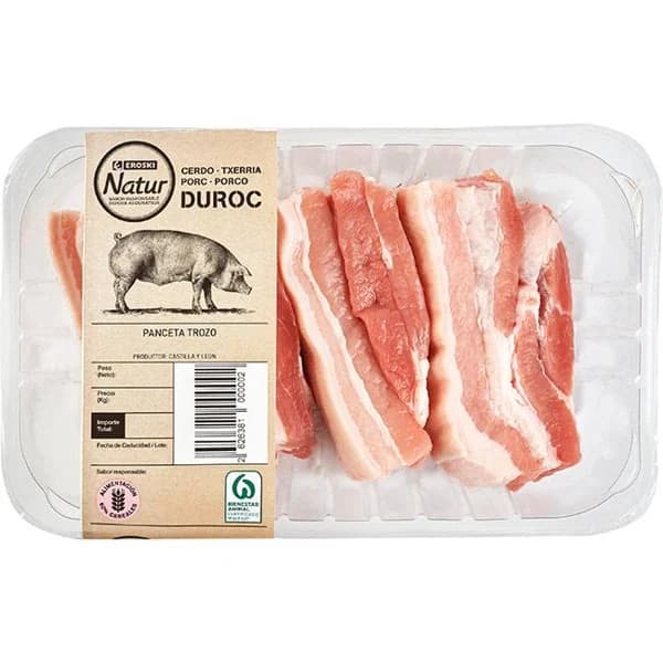 Panceta de cerdo en trozo Duroc EROSKI Natur, bandeja aprox. 450 g - 1 ud - Imagen del producto en Findit