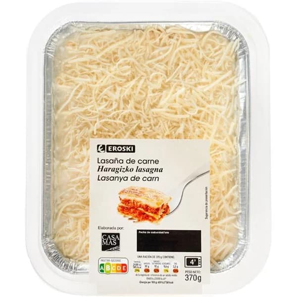 Lasaña de carne EROSKI, bandeja 370 g - 0.37 kg - Imagen del producto en Findit
