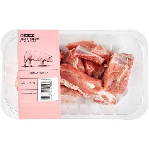 Costilla troceada de cerdo EROSKI, bandeja 450 g - 1 ud - Imagen del producto en Findit